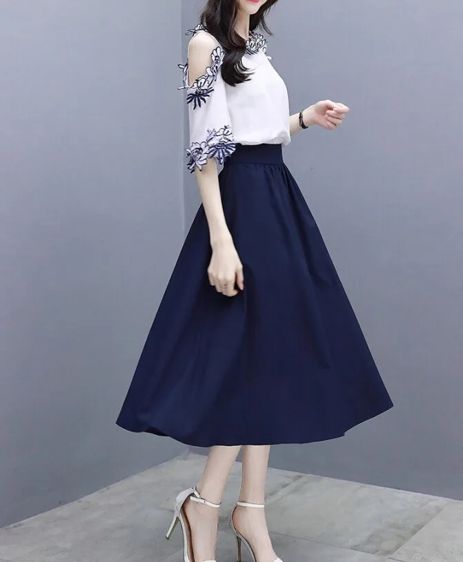 

New Style WOMEN'S Dress Summer Elegant Gentle Immortal Two-Piece Set Waist Hugging Long Skirts Exposed Shoulder Dress A- line Dr