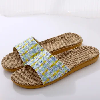 

Suihyung 2020 New Women Slippers Colored Flax Weave Flip Flops Ladies Summer Beach Flat Sandals Couple Men Indoor Shaoes Slides