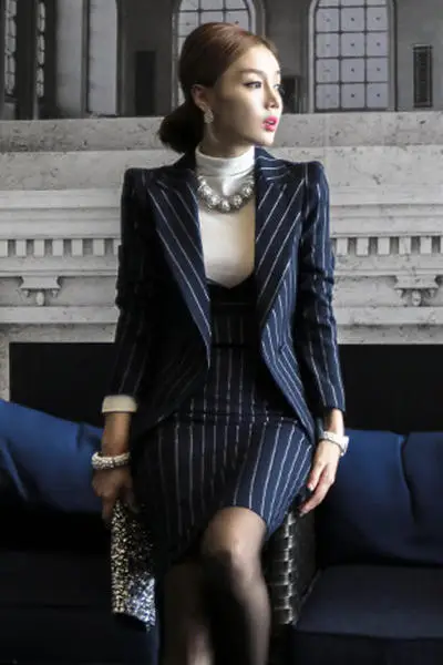 LLZACOOSH 2 piece Women Dress New Arrival Spring Autumn women Suit Blazers and jackets + Striped sleeveless Dress two piece set