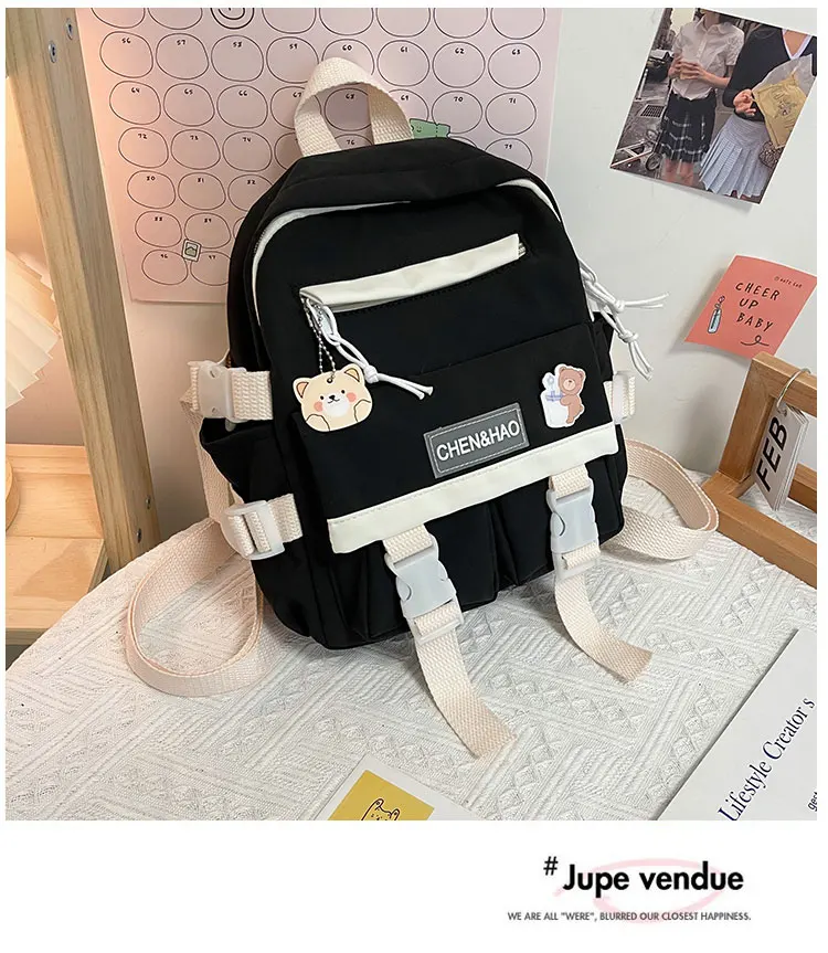 New Mini Contrast Color Girl Backpack Japanese Harajuku Style Kawaii Ladies Nylon Backpack Cute Schoolgirl Small Schoolbag Stylish Backpacks best of sale 