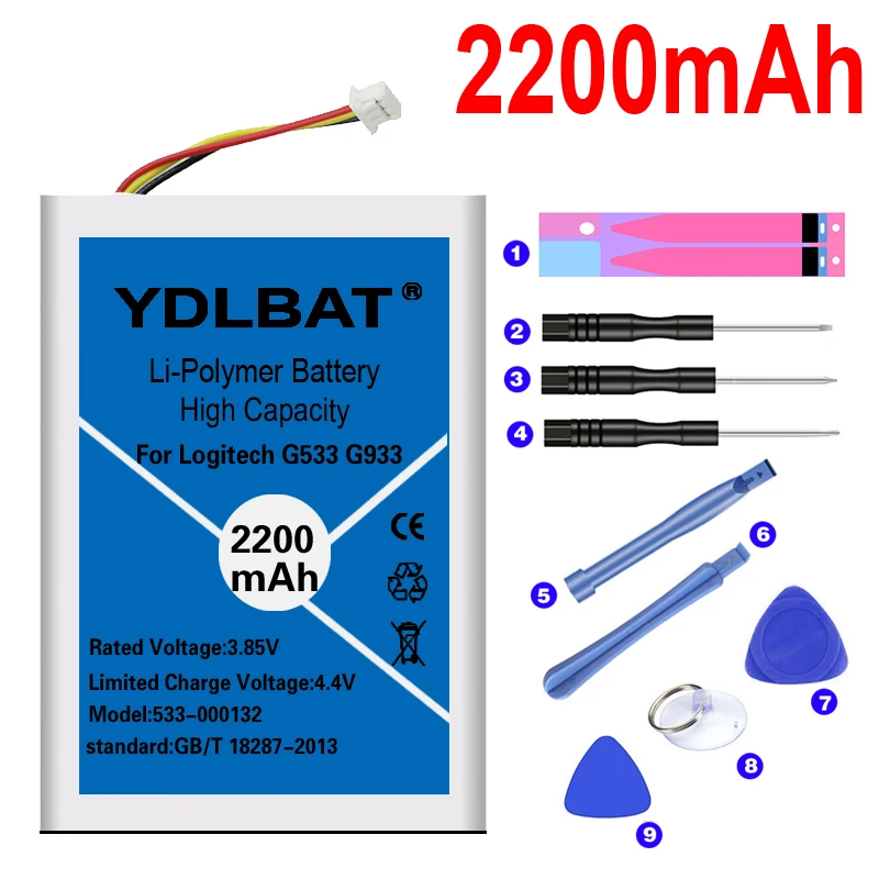 Аккумулятор YDLBAT Top 2200 мАч 533-000132 для Logitech G533 G933 батареи G533S G933S аккумулятор + набор