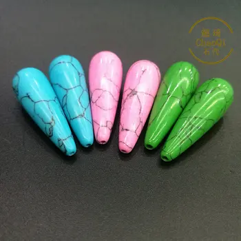 

Wholesale 2 pcs/lot 10*30 mm Round Tear water drop Turquoise blue green pink stone , Drop pendant for DIY jewelry or earrings