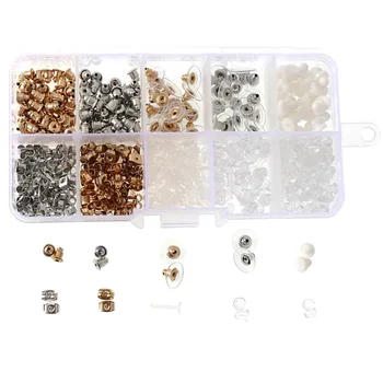 

530pcs/set Universal Alloy Plugging Earring Backs Portable Soft Stoppers Multiple Styles Jewelry Safety DIY Storage Box With Pad