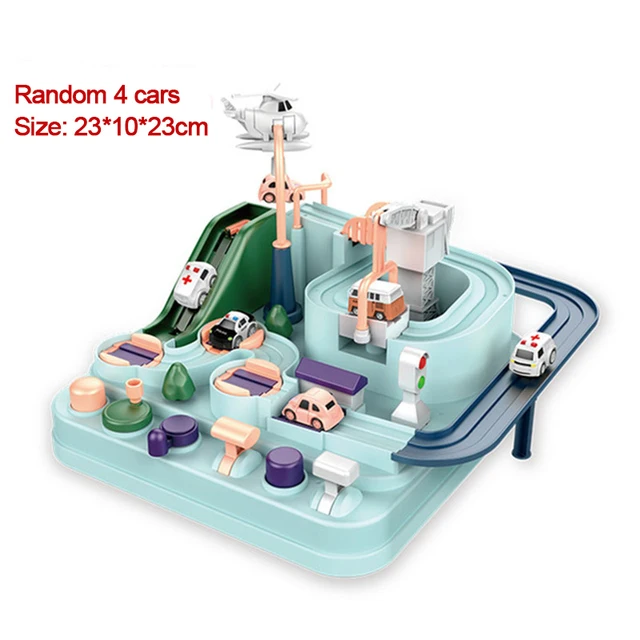 Electric Track Parking Building Car Toy Racing Rail Car Train Track Toy for Children Gifts Mechanical Adventure Brain Table Game B-4 random cars