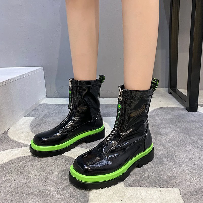 Boots Mid-Calf Booties Women Leather Womens Shoes Round Toe Zipper Low Heels booties Short Rubber