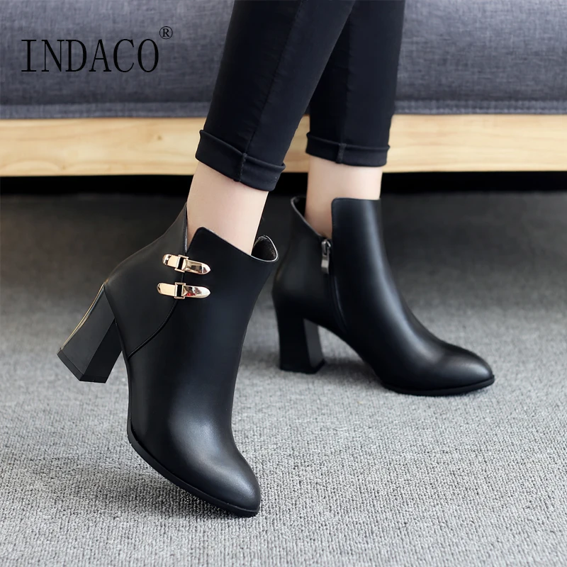 

Winter Boots Women Black Red Shoes Woman High Heel Boots Big Size 7cm