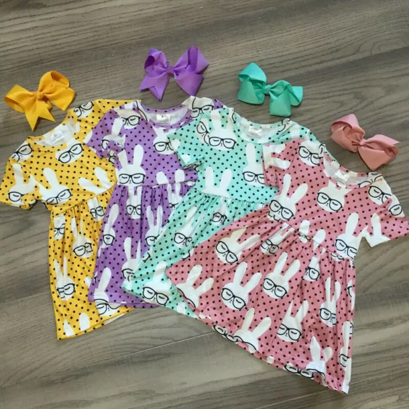 Summer Toddler Baby Kids Girl Dress Easter Cartoon Rabbit Bunny Tutu Dress A Line Dresses Party Cotton Clothes