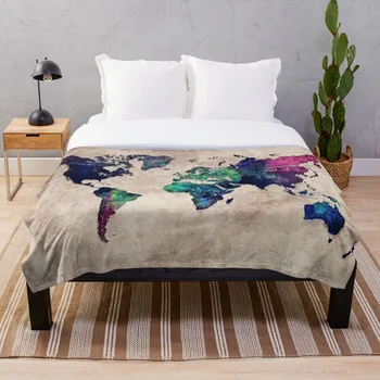 

World map watercolor 1 Blanket Wool Flannel Plush Blanket Bedspread For office Sherpa Blanket Couch Quilt Cover Travel