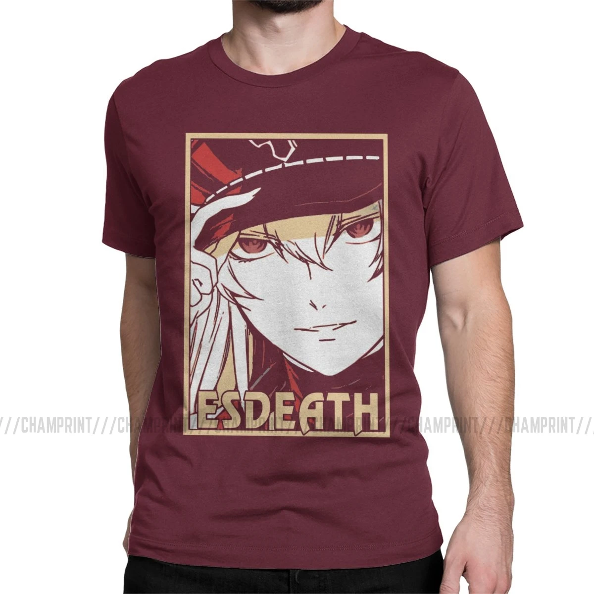 Esdeath Акаме Ga Kill Футболка Мужская хлопковая футболка ночной рейд Топы аниме Tatsumi Elfen Lied Hellsing футболка с коротким рукавом - Цвет: Бургундия