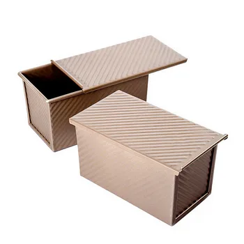 

450g Toast Box Champagne Corrugated Non-stick Aluminum Toast Box with Lid 1.0mm Thick Pullman Loaf Pan Bread Mold Aluminum Alloy