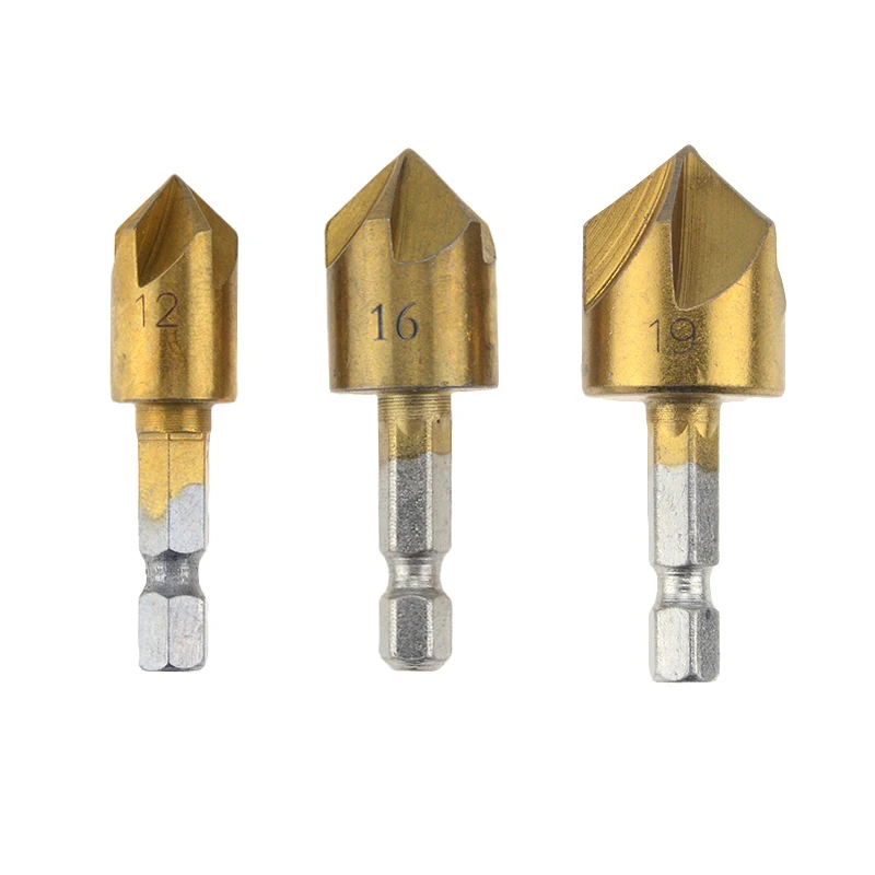 3pc Hex 12-19mm 2 шт. 5 Зенковка с желобками сверло из стали HSS 82 градусов угол скошенная кромка резак 1/" Круглый хвостовик для электроинструмента - Цвет: 3pc Hex 12-19mm
