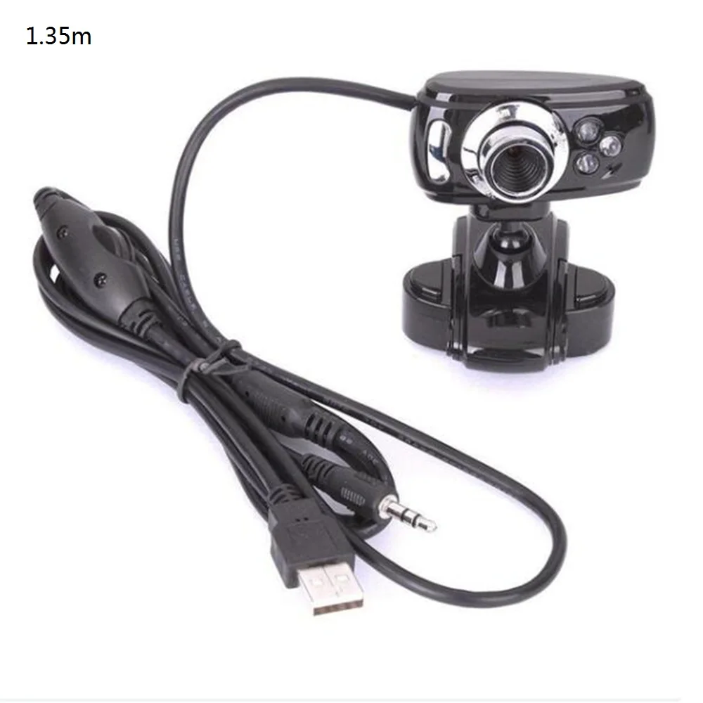 HD USB 50,0 м Веб-камера, видеокамера, вращение на 360 градусов, база с микрофоном, 3 светодиодный, для ПК, ноутбука, черный, 1 шт