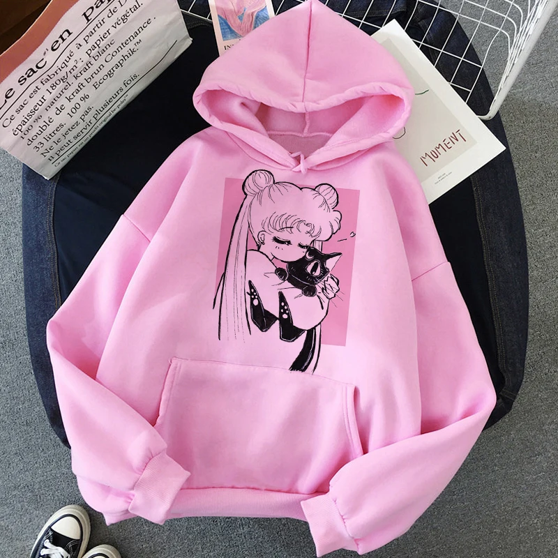 Сейлор Мун каваи аниме Harajuku Толстовка для женщин Ullzang милый кот мультфильм корейский стиль толстовка 90s Модный Графический Hoody женский - Цвет: H2268