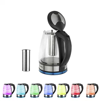 

HD-1861-A 220V 2200W 1.8L Electric Glass Kettle 7 Colors 2 Metal Temperature Control With Mesh Filter Household Heating Kettle