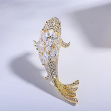  Lovely Fish Shape Brooches for Women Luxury Zircon Brooch Pin Female Jewelry Gold Fish Lapel Pin Gift for Men Cute Copper Broche 