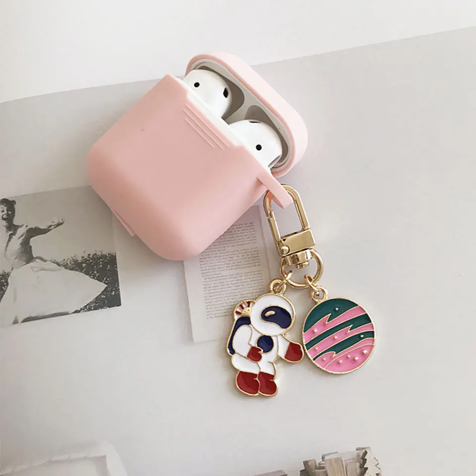 Cosmic Astronaut Spaceman Silicone Case for Apple AirPods 1 2 Case with Keychain Wireless Earphone Case Accessories Cover Box