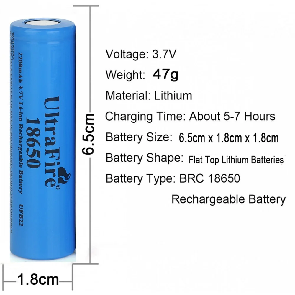 4-Pack of INR 18650 Red Lithium-Ion Rechargeable Batteries - 3.7V 2200mAh