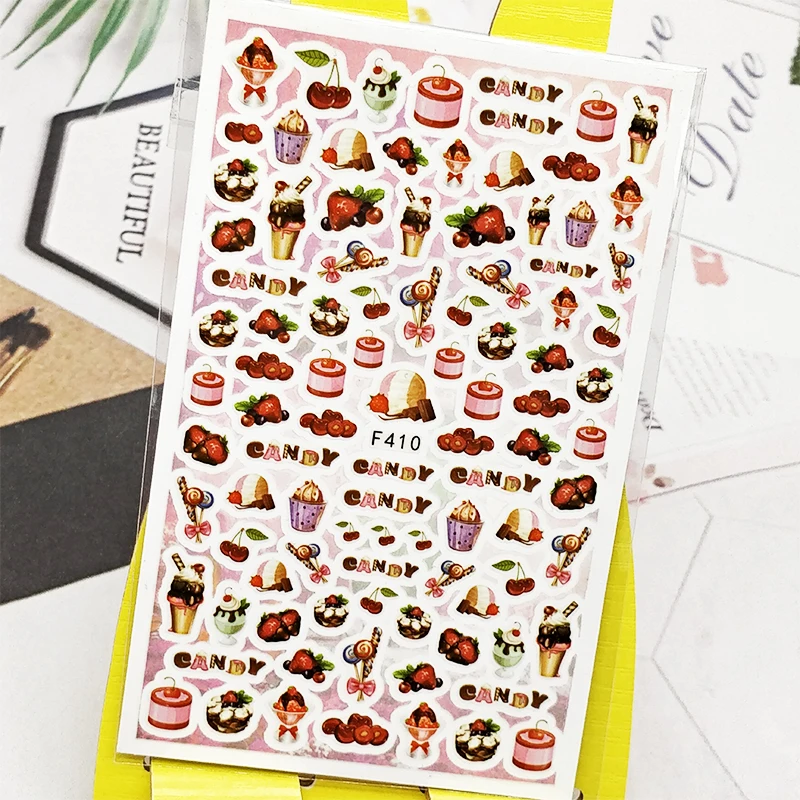 3D Nail Sticker Decals Sweet Strawberry Cake Design Art Decorations Stickers Slider Manicure Accessories Nails Decoraciones | Красота и