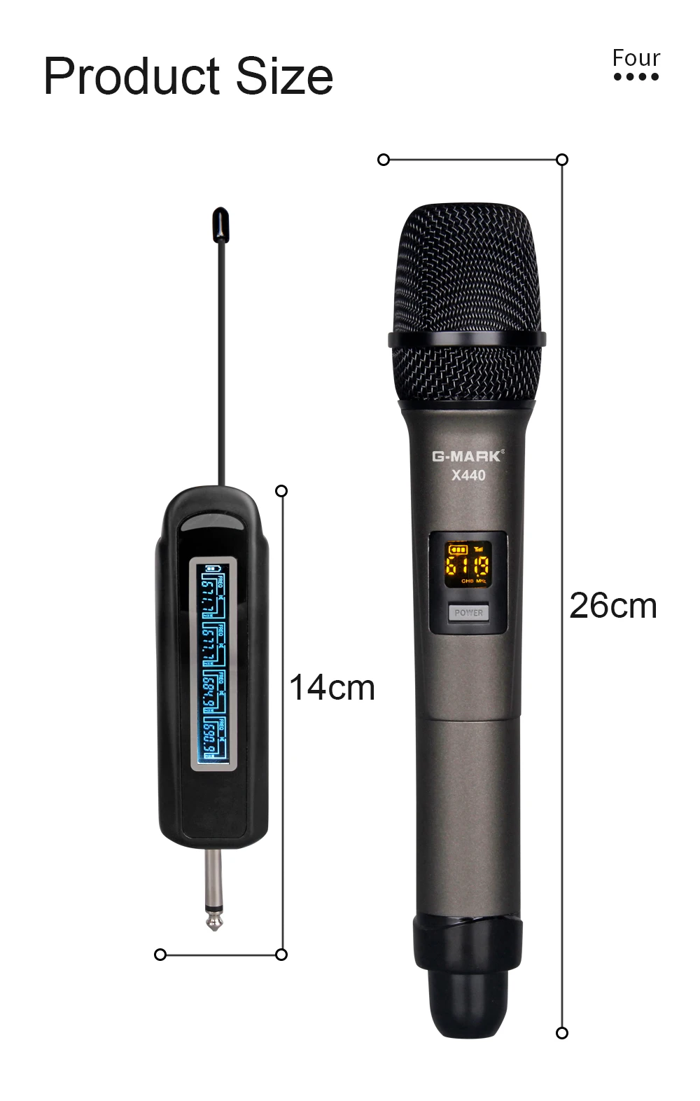 G-MARK X440 Professional Wireless Microphone 4 Channels Karaoke Handheld Metal Body Chargeable Easy Use Outdoor With Suitcase