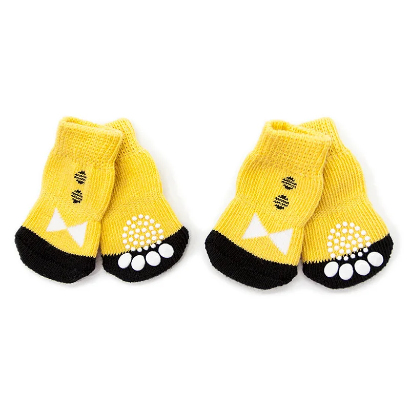 4 PCS Anti-Slip Knit pet Dog cat Socks Rubber Reinforcement Claw Protector Suitable for Small and Medium Dogs and Cats