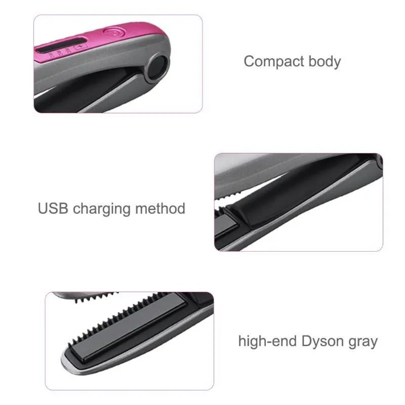 Портативный утюжок для выпрямления волос, керамический утюжок для завивки волос с USB подзарядкой, 2 в 1, профессиональный беспроводной выпрямитель для волос, плоский утюжок