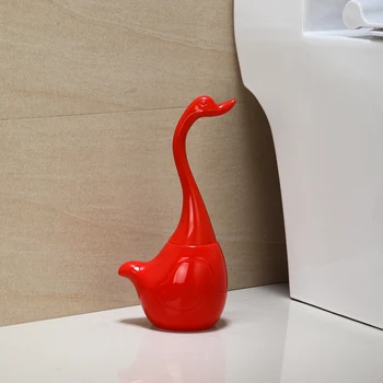 

Ceramic Plastic Swan Toilet Brush Holder Creative Bathroom Funny Household Cleaning Tool Cleaning Brush—Red