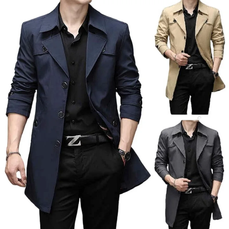 

Men Trench Quality Male Fashion Outerwear Jackets Men's Extra-Long Velvet Windbreaker Size M- 8XL