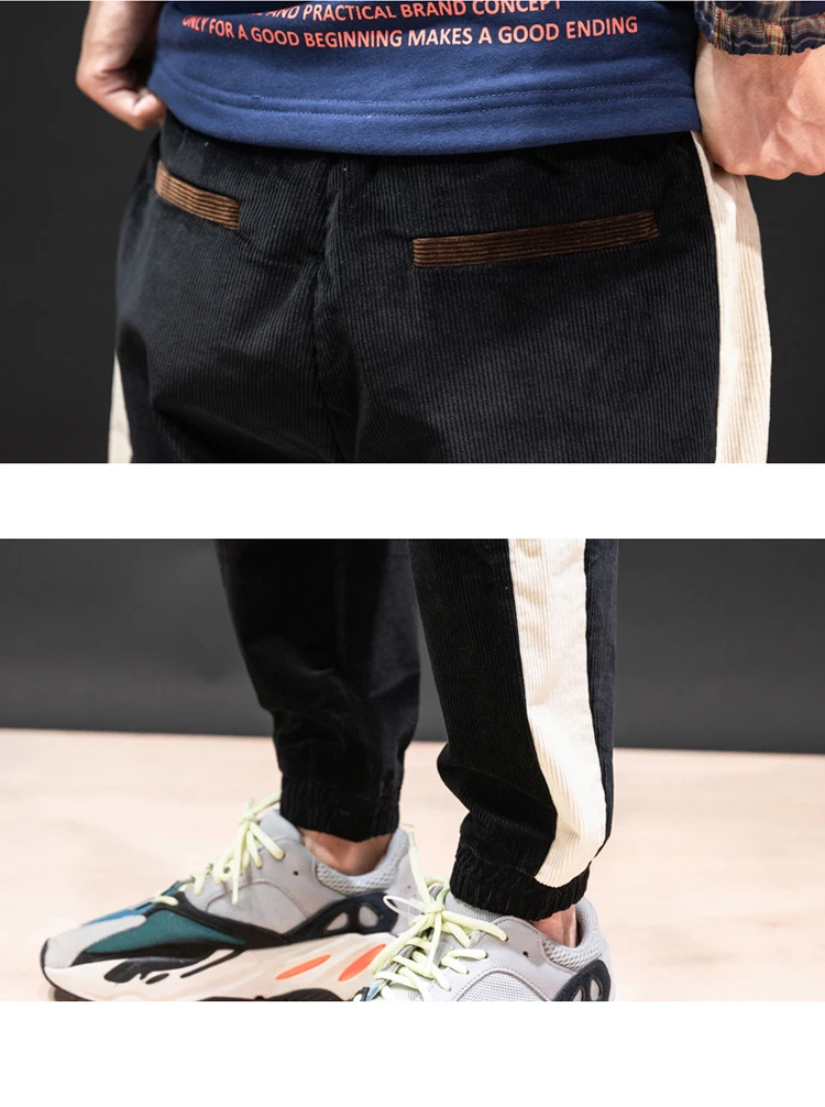 Men Fashion Cotton Corduroy Pants Sweatpants Autumn casual Pants stitching elastic Retro Harem pants tide trousers