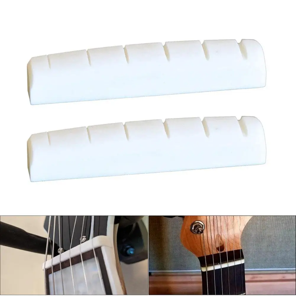 

Dragonpad 2Pcs/set Guitar Nuts Saddle Bovine Bone 43x6x8.5mm Flat Bottom Upper Nut for LP Electric Guitars Instrument Parts