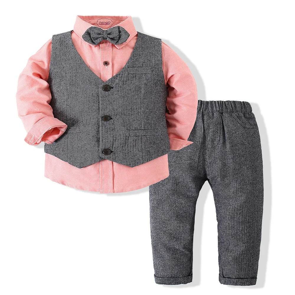 

3 Pcs Set Kids Boys Suits Host Dresses Shirt Vest Pants High Qualtiy Childrens Clothes Classics Gentleman Style Sets Baby Boy