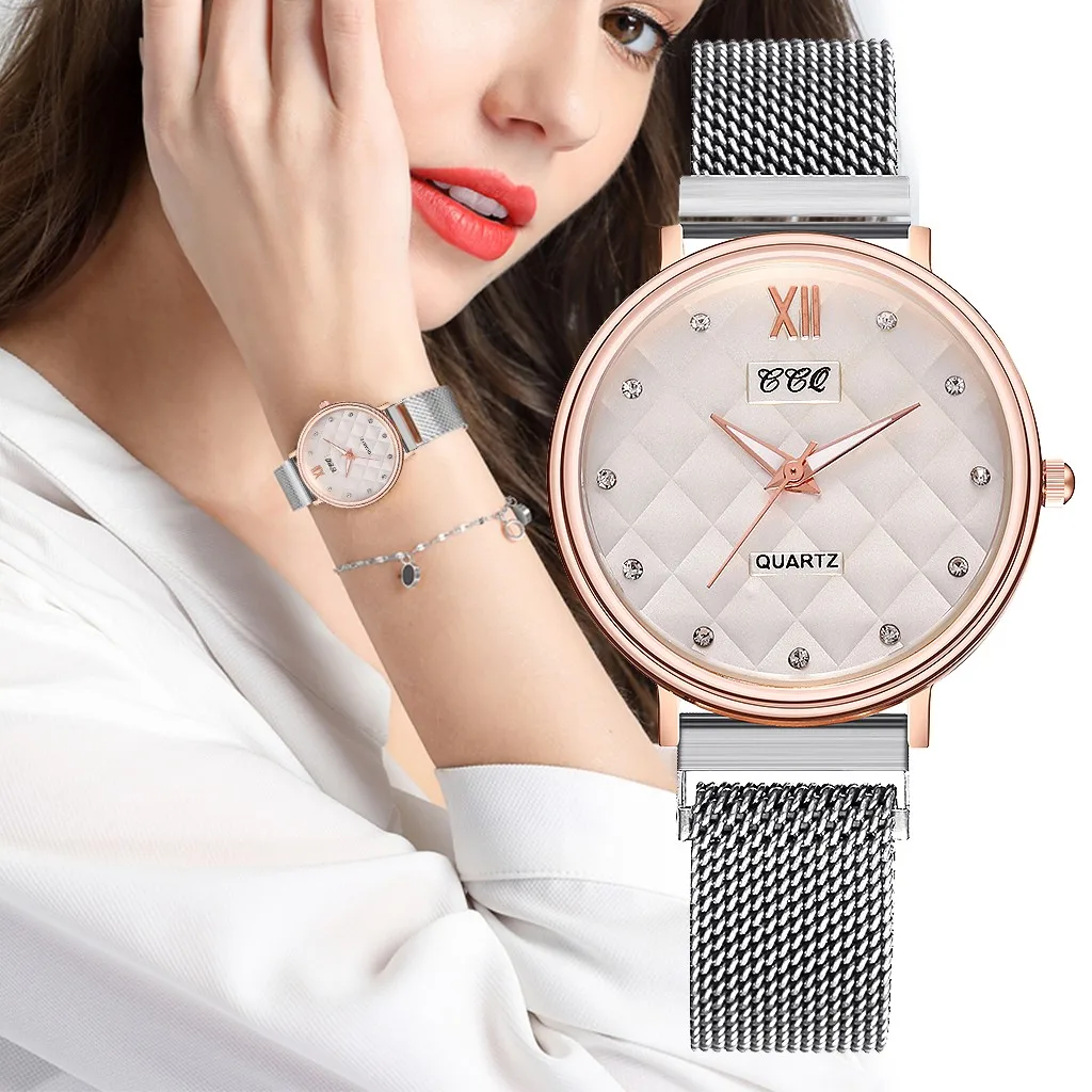 

CCQ Fashion Personality Stainless Steel Mesh Belt Ladies Quartz Watch Gift Artificial Craft Supply Jewelry Dropshipping