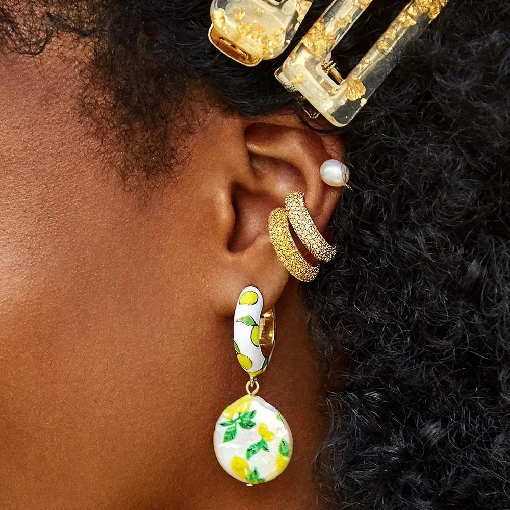 

Fashion Fruit Simulated Pearl Drop Earrings Women 2019 Lemon Pepper Painting BA Enamel Charm Elegant Delicate New Gift Party