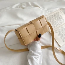 

Women Fashion PU Leather Weave Bag Shoulder Bag Female Crossbody Bag Designer Handbag Purse Lattice Solid Color Luxury Brand Bag