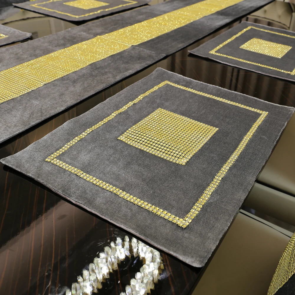 Black Slver Rhinestones Flannel Placemat placemat table decoration Gold Diamond Table Mat Heat Insulation Non-Slip Placemat Bowl Coaster Table Decoration