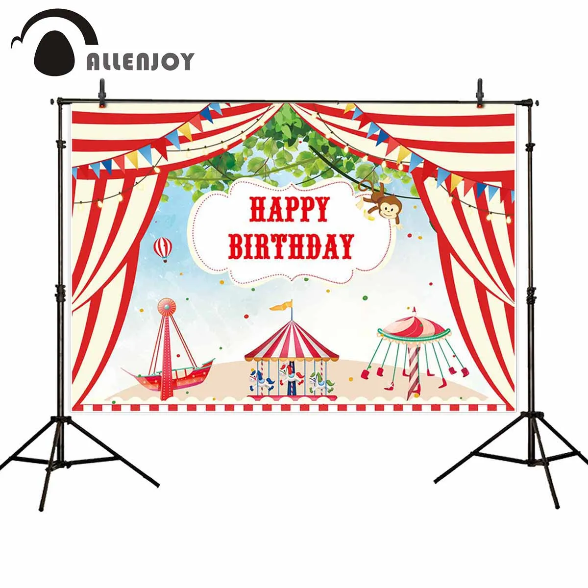 Баннер на день рождения Allenjoy полосатая палатка карусель воздушный шар листья