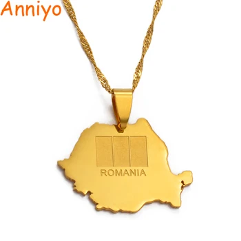 

Anniyo Romania Map Pendant & Necklace Gold Color Trendy Romanian Jewelry Gifts #015421