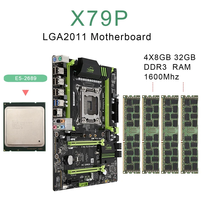 

PPYY NEW -X79 LGA2011 Motherboard Combo Set with E5-2689 CPU 4X8GB 32GB DDR3 RAM 4-Ch 1600Mhz REG ECC PCI-E NVME M.2 SSD Slot