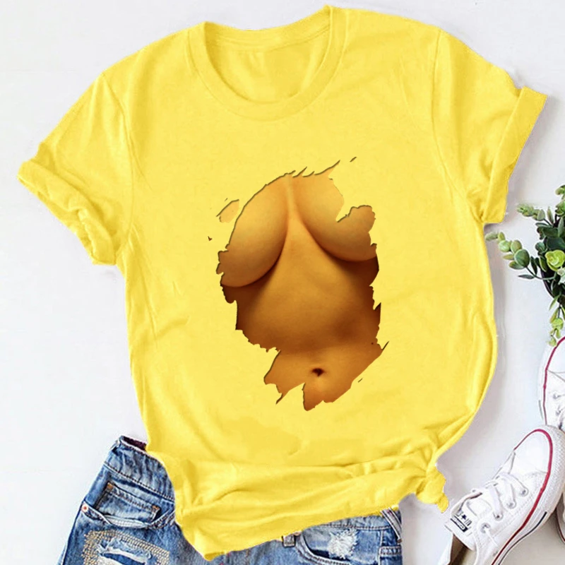 Women Summer Cool Tops Casual 3d Boobs Print Short Sleeve O-neck T-shirt  Sexy Breast Design Print T Shirt - T-shirts - AliExpress