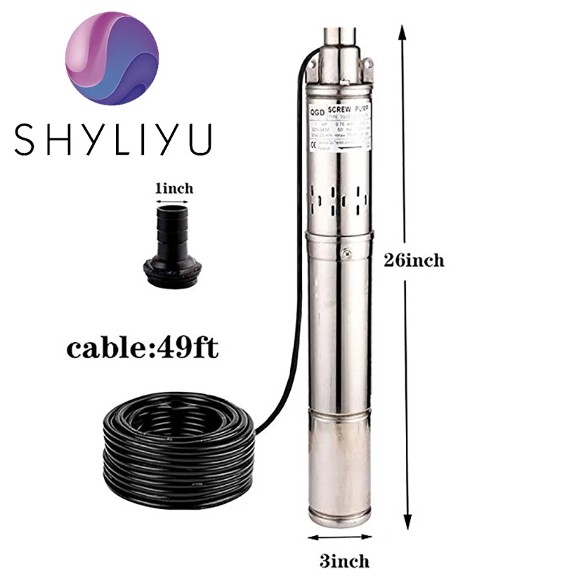 SHYLIYU 3 дюйма Глубокая Скважина трубка 1 л.с. винтовой Водяной насос 220 В 60 Гц 102 м
