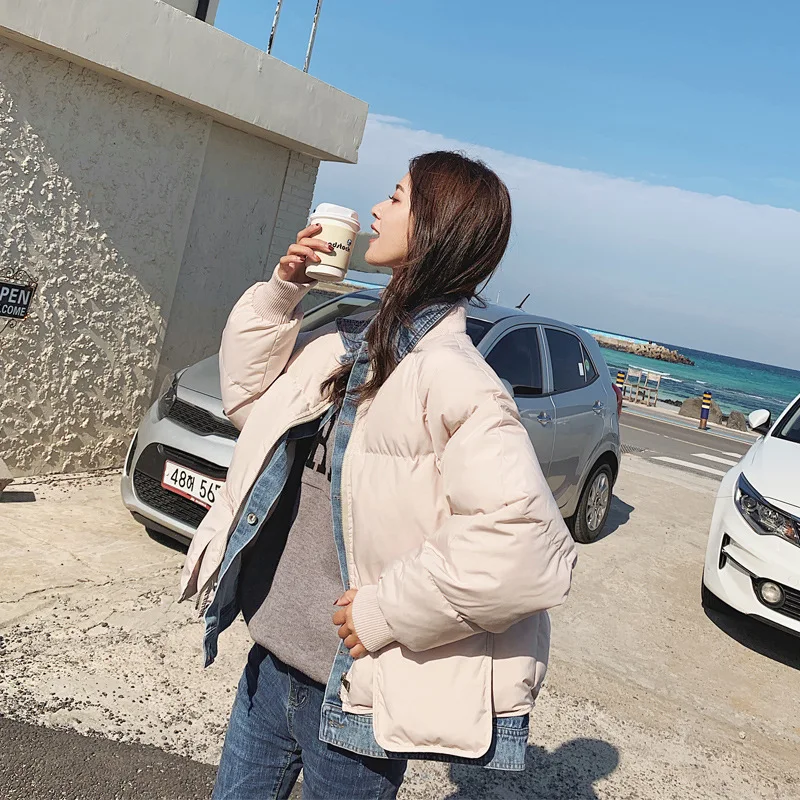 

Cotton Coat Short Winter Korean-style Loose-Fit Students INS down Coat BF Cowboy Joint Mock Two-Piece Cotton-padded Clothes WOME