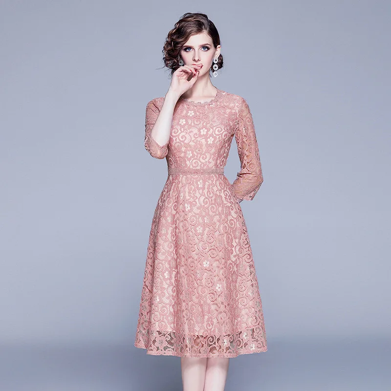 

BGW 3912ht Scoop Lace A Line Pink Cocktail Dresses Three Quarter Sleeves Knee Length Vestido Corto Cocktail 2020