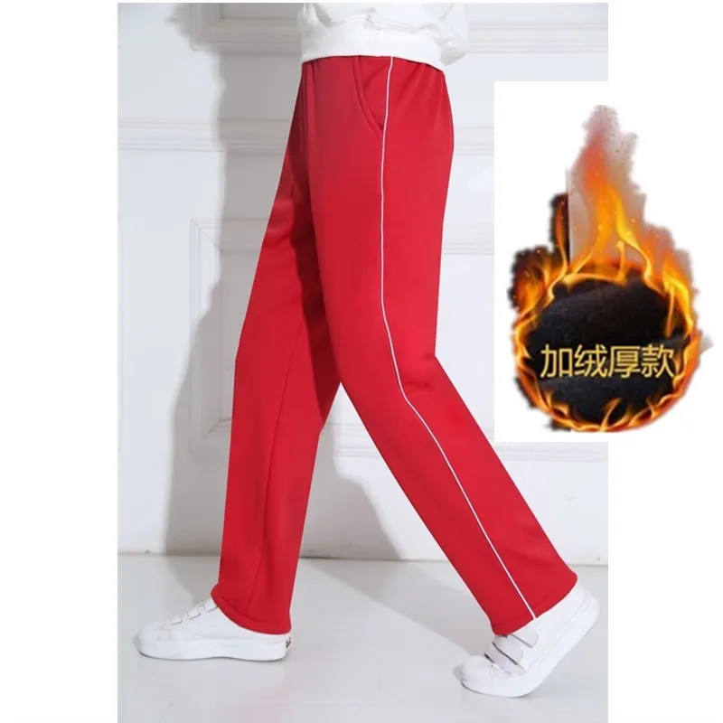 Новые мужские штаны для бега, полосатые осенне-зимние теплые флисовые мужские повседневные спортивные штаны, штаны для фитнеса, прямые брюки - Цвет: red1