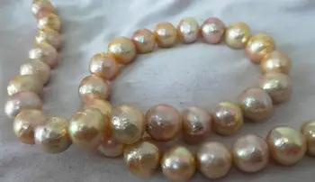 

12-14MM SOUTH SEA GENUINE PINK MULTIColor NUCLEAR PEARL NECKLACE 18'' 36"