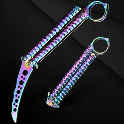 Couteau papillon pliant pour débutant, sans lame, avec queue d'attaque, en acier inoxydable, outil d'entraînement, de lancer 
