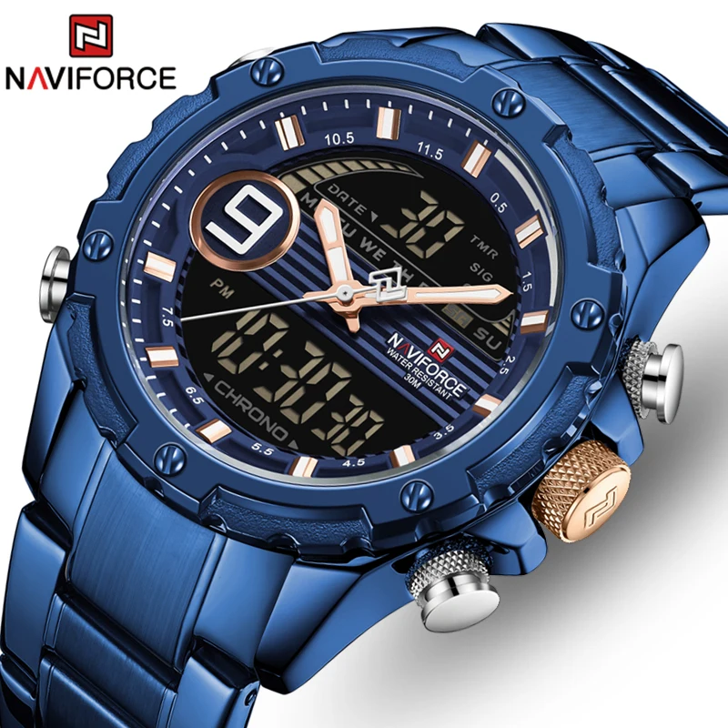 NAVIFORCE часы для мужчин Топ бренд класса люкс ЖК цифровой хронограф спортивные из