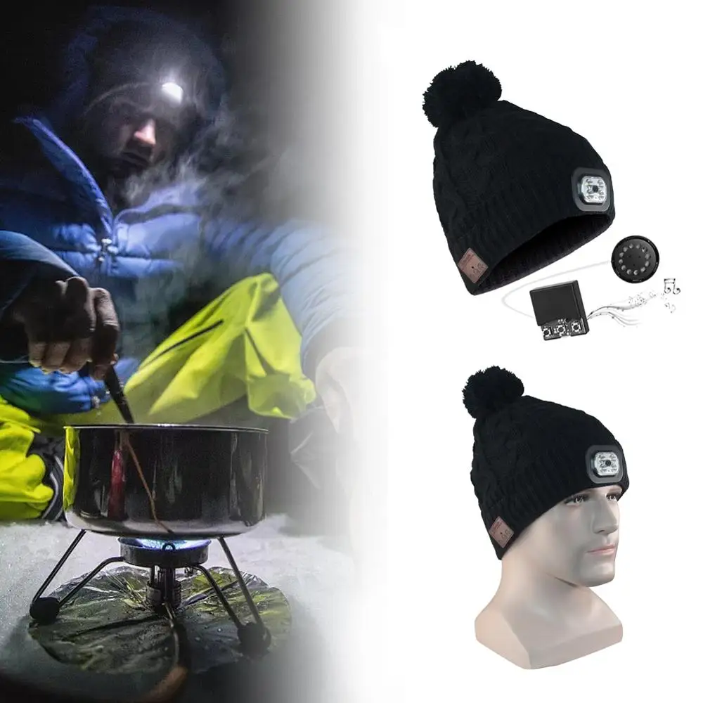 

Warm wool cap LED light cap Bluetooth 5.0 wireless headset 40 meters long distance low power waterproof voice prompt cap