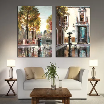 

Abstract City Street Couple Landscape Canvas Painting Poster and Print Art Wall Picture For Living Room Cafe Decor