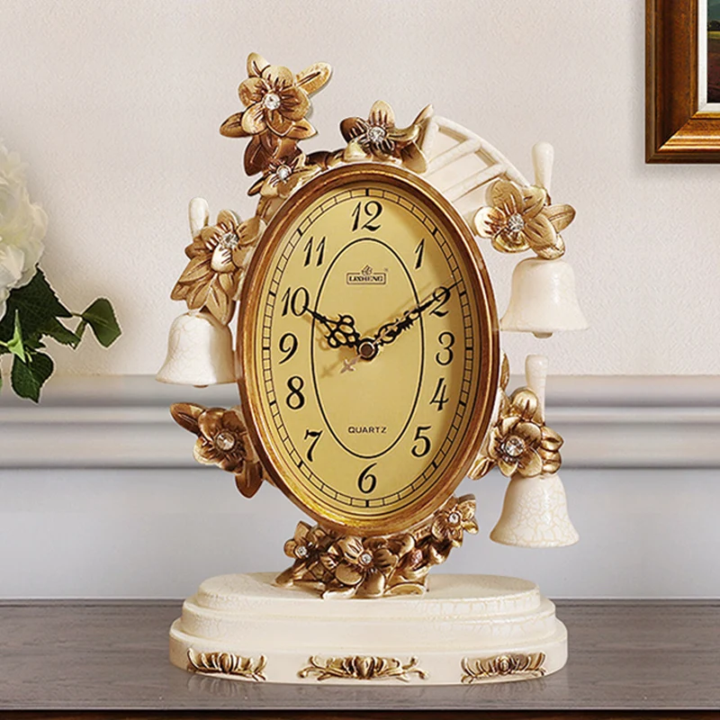 

New Retro Luxury Resin Quartz Table Clock Home Decoration Office Bedroom TV Cabinet Desk Clock European Mute Desktop Table Watch