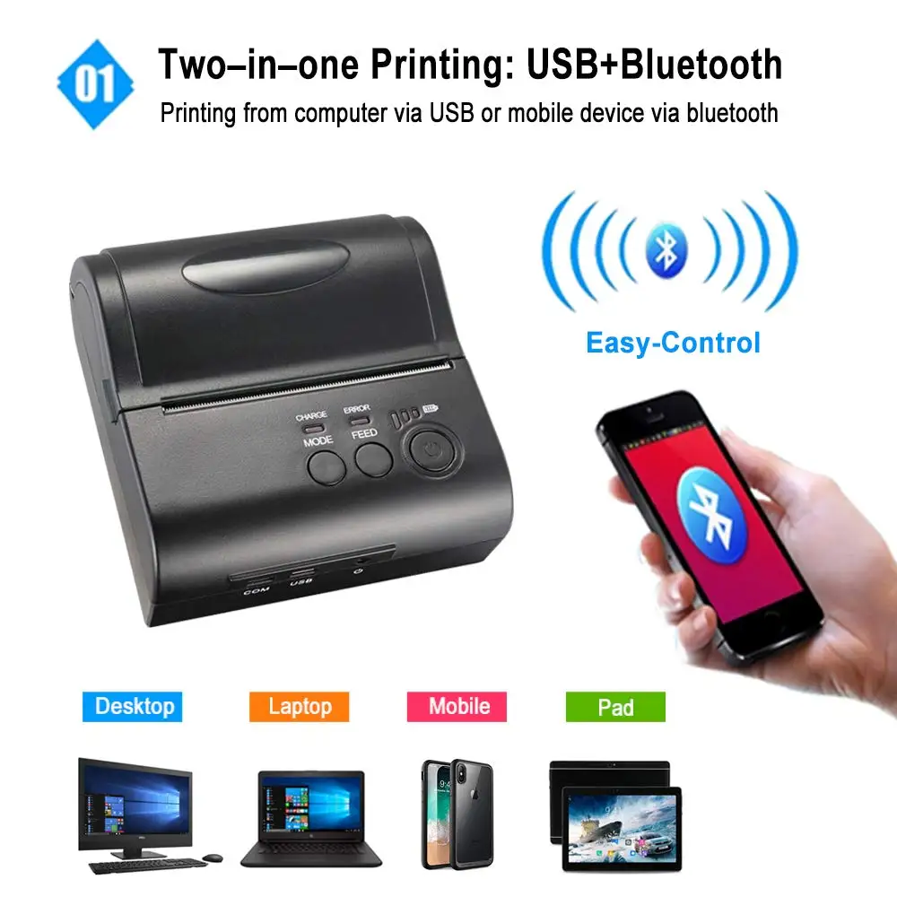 IssyzonePos Bluetooth Android iOS термопринтер Мини 80 мм чековый принтер штрих-код мобильный принтер Бесплатный POS приложение билетов розничная торговля