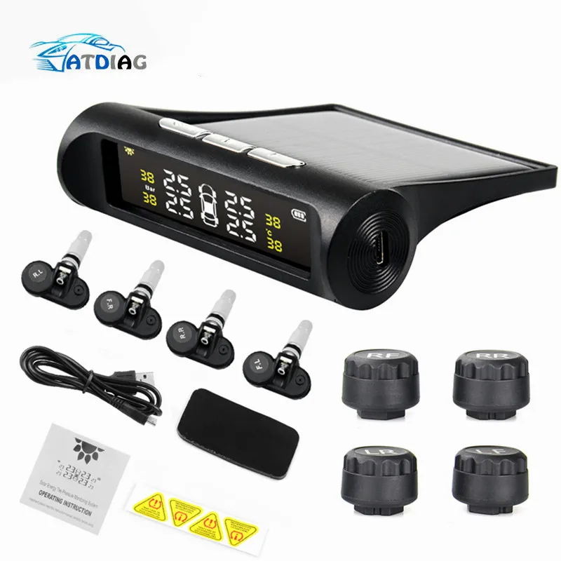 Smart Car TPMS Tyre Pressure Monitoring System Solar Power Digital LCD Display Auto Security Alarm Systems Tyre Pressure